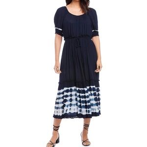 NWT KAREN KANE Short Sleeve Tie Dye  Tie Belt Ruffle Layered Dress Size Small